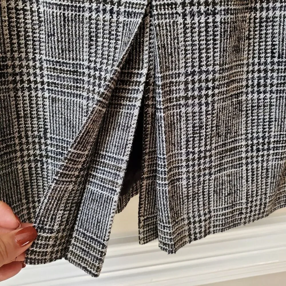 VTG 90s Gray Wool Tweed Houndstooth Pencil Skirt L 12 Retro Classic Old Money